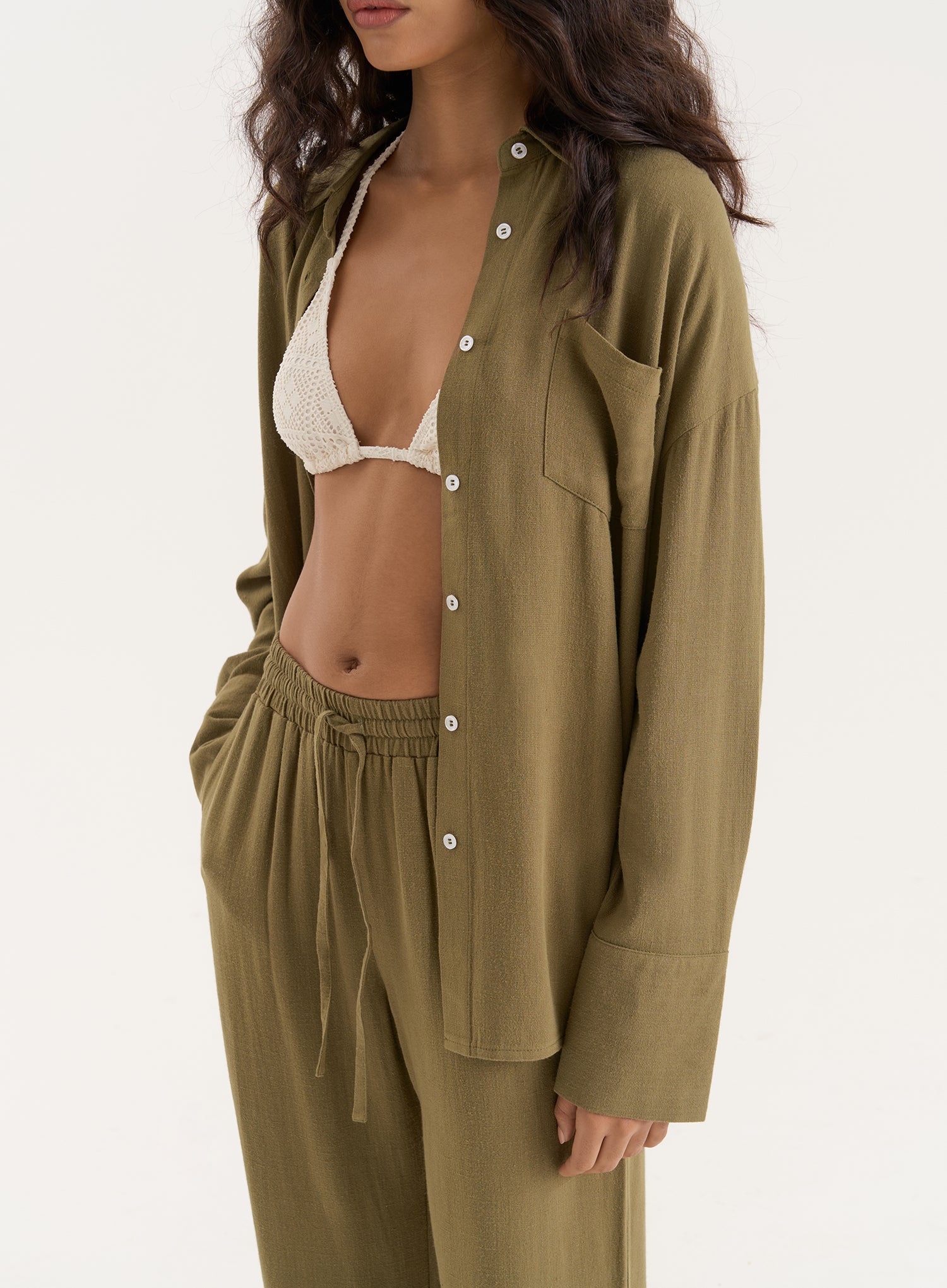Olive Linen Blend Oversized Shirt